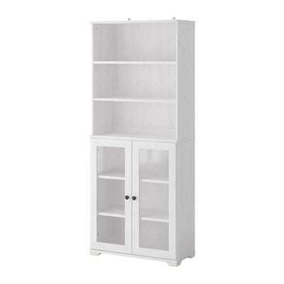 BorgshЁ Bookcase With Glass Doors, White Bookcase With Doors On Bottom