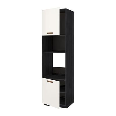 МЕТОД Выс шкаф д/духовки/СВЧ/2 дв/полки - 60x60x220 см, Мэрста белый, под дерево черный МЕТОД Выс шкаф д/духовки/СВЧ/2 дв/полки - 60x60x220 см, Мэрста белый, под дерево черный