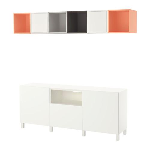 БЕСТО / ЭКЕТ Комбинация для ТВ - белый/темно-серый/светло-оранжевый, направляющие ящика, плавно закр