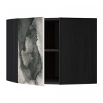 МЕТОД Угловой навесной шкаф с полками - под дерево черный, Кальвиа с печатным рисунком, 68x60 см