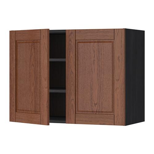 МЕТОД Навесной шкаф с полками/2дверцы - под дерево черный, Филипстад коричневый, 80x60 см