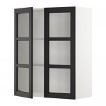 МЕТОД Навесной шкаф с полками/2 стекл дв - белый, Лерх черная морилка, 80x100 см