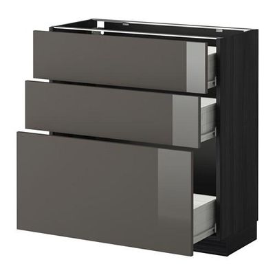 МЕТОД / ФОРВАРА Напольный шкаф с 3 ящиками - 80x37 см, Рингульт глянцевый серый, под дерево черный МЕТОД / ФОРВАРА Напольный шкаф с 3 ящиками - 80x37 см, Рингульт глянцевый серый, под дерево черный