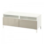 БЕСТО Тумба д/ТВ с ящиками - белый/Сельсвикен глянцевый/бежевый, направляющие ящика, плавно закр