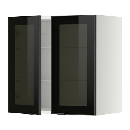 МЕТОД Навесной шкаф с полками/2 стекл дв - белый, Ютис дымчатое стекло/черный, 60x60 см МЕТОД Навесной шкаф с полками/2 стекл дв - белый, Ютис дымчатое стекло/черный, 60x60 см