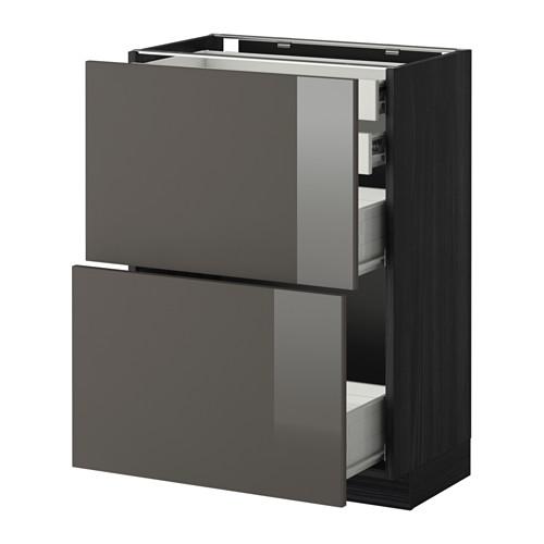МЕТОД / ФОРВАРА Нплн шк 2фрнт/2низк/2 выс/2срдн ящ - под дерево черный, Рингульт глянцевый серый, 60x37 см