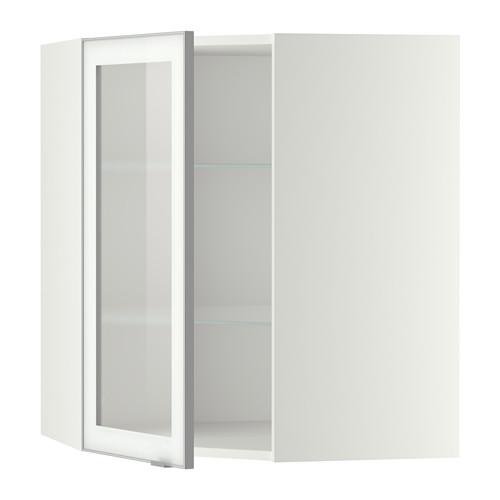 МЕТОД Углов навесн шк с полками/сткл дв - белый, Ютис матовое стекло/алюминий, 68x80 см МЕТОД Углов навесн шк с полками/сткл дв - белый, Ютис матовое стекло/алюминий, 68x80 см