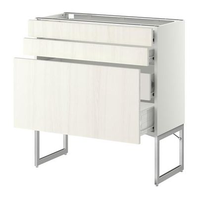 МЕТОД / ФОРВАРА Напольн шкаф 3фронт пнл/2низ/2ср ящ - 80x37x60 см, Росдаль белый ясень, белый