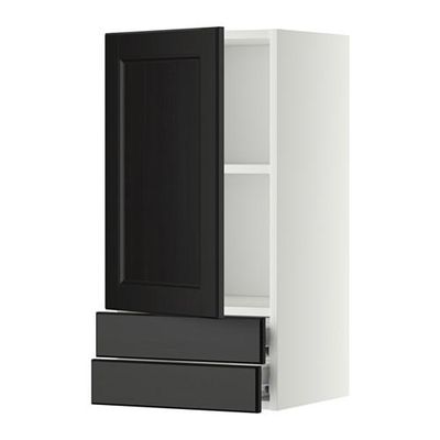МЕТОД / ФОРВАРА Навесной шкаф с дверцей/2 ящика - 40x80 см, Лаксарби черно-коричневый, белый
