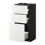 МЕТОД / ФОРВАРА Напольн шкаф 3фрнт пнл/2низк/1ср ящ - под дерево черный, Рингульт глянцевый белый, 40x37 см