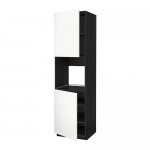 МЕТОД Высок шкаф д/духовки/2дверцы/полки - под дерево черный, Воксторп белый, 60x60x220 см