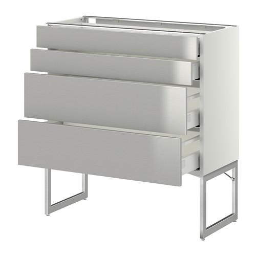 МЕТОД / МАКСИМЕРА Нплн шк 4 фронт/2 низк/2средн ящ - белый, Гревста нержавеющ сталь, 80x37x60 см МЕТОД / МАКСИМЕРА Нплн шк 4 фронт/2 низк/2средн ящ - белый, Гревста нержавеющ сталь, 80x37x60 см