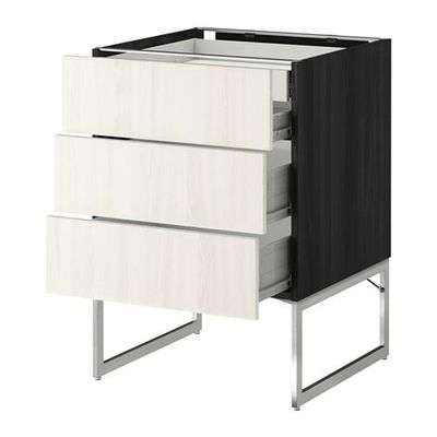 МЕТОД / ФОРВАРА Напольн шкаф 3фронт пнл/2низ/2ср ящ - 60x60x60 см, Росдаль белый ясень, под дерево черный МЕТОД / ФОРВАРА Напольн шкаф 3фронт пнл/2низ/2ср ящ - 60x60x60 см, Росдаль белый ясень, под дерево черный