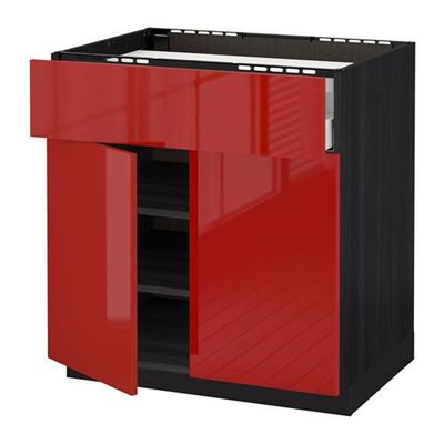 МЕТОД / МАКСИМЕРА Нплн шк д/врч пнл/ящ/плк/2дв - 80x60 см, Рингульт глянцевый красный, под дерево черный