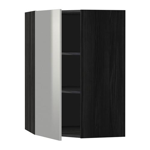 МЕТОД Угловой навесной шкаф с полками - под дерево черный, Гревста нержавеющ сталь, 68x100 см МЕТОД Угловой навесной шкаф с полками - под дерево черный, Гревста нержавеющ сталь, 68x100 см