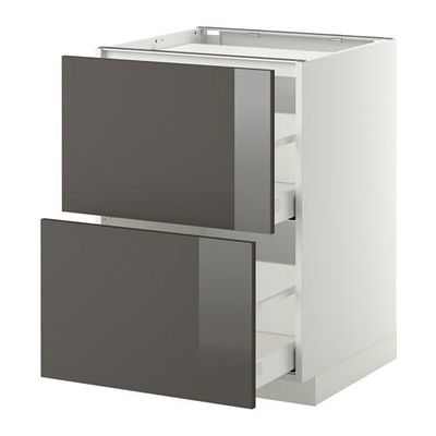 МЕТОД / МАКСИМЕРА Напольн шкаф/2фронт пнл/3ящика - 60x60 см, Рингульт глянцевый серый, белый