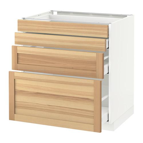 МЕТОД / МАКСИМЕРА Напольн шкаф 4 фронт панели/4 ящика - белый, Торхэмн естественный ясень, 80x60 см МЕТОД / МАКСИМЕРА Напольн шкаф 4 фронт панели/4 ящика - белый, Торхэмн естественный ясень, 80x60 см