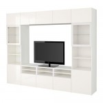 БЕСТО Шкаф для ТВ, комбин/стеклян дверцы - белый/Сельсвикен глянцевый/белый прозрачное стекло, направляющие ящика,нажимные