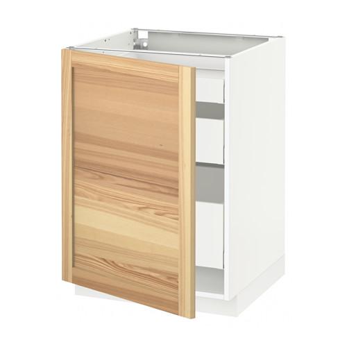 МЕТОД / МАКСИМЕРА Напольный шкаф с 1двр/3ящ - белый, Торхэмн естественный ясень, 60x60 см