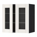 METOD навесной шкаф с полками/2 стекл дв черный/Сэведаль белый 60x60 см