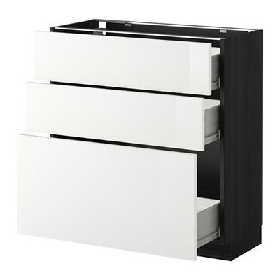 МЕТОД / ФОРВАРА Напольный шкаф с 3 ящиками - 80x37 см, Рингульт глянцевый белый, под дерево черный МЕТОД / ФОРВАРА Напольный шкаф с 3 ящиками - 80x37 см, Рингульт глянцевый белый, под дерево черный
