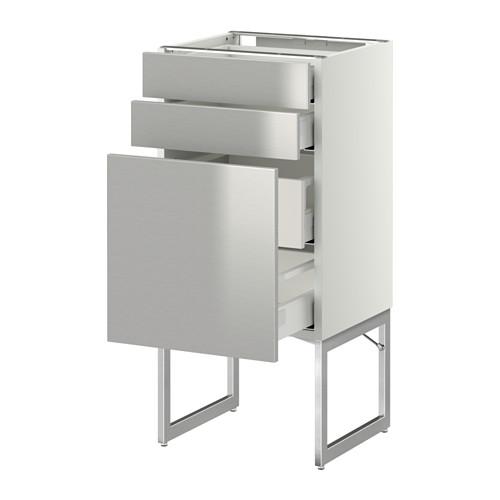 МЕТОД / МАКСИМЕРА Напольн шкаф 3фронт пнл/2низ/2ср ящ - белый, Гревста нержавеющ сталь, 40x37x60 см МЕТОД / МАКСИМЕРА Напольн шкаф 3фронт пнл/2низ/2ср ящ - белый, Гревста нержавеющ сталь, 40x37x60 см
