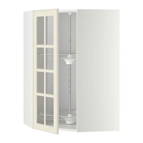 METOD углов навесн шк с врщ скц/сткл дв белый/Будбин белый с оттенком 67.5x67.5x100 cm