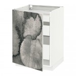 МЕТОД / МАКСИМЕРА Напольный шкаф с 1двр/3ящ - белый, Кальвиа с печатным рисунком, 60x60 см