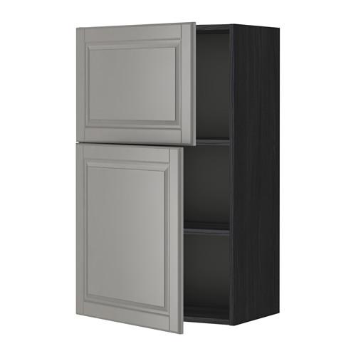 МЕТОД Навесной шкаф с полками/2дверцы - под дерево черный, Будбин серый МЕТОД Навесной шкаф с полками/2дверцы - под дерево черный, Будбин серый