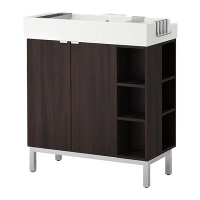 ЛИЛЛОНГЕН Шкаф п/раковину с 2 дв/2 откр полк - черно-коричневый