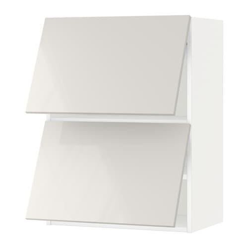 МЕТОД Навесной шкаф/2 дверцы, горизонтал - белый, Рингульт глянцевый светло-серый, 60x80 см