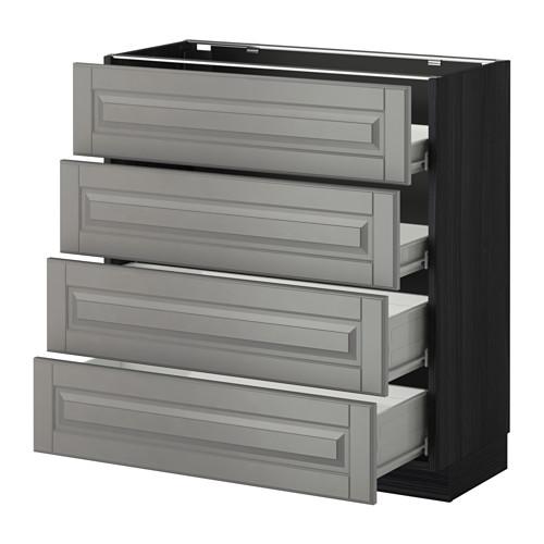 МЕТОД / ФОРВАРА Напольн шкаф 4 фронт панели/4 ящика - под дерево черный, Будбин серый, 80x37 см