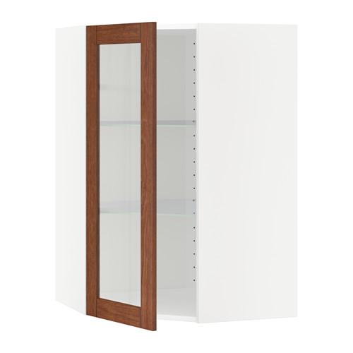 МЕТОД Углов навесн шк с полками/сткл дв - белый, Филипстад коричневый, 68x100 см