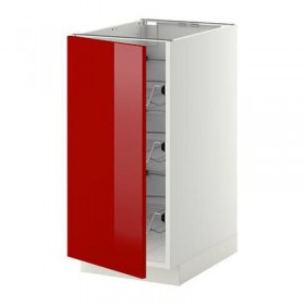 МЕТОД Напольный шкаф с проволочн ящиками - 40x60 см, Рингульт глянцевый красный, белый