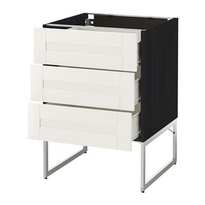 МЕТОД / ФОРВАРА Нплн шк 3 фрнт/3 средн ящика - 60x60x60 см, Сэведаль белый, под дерево черный