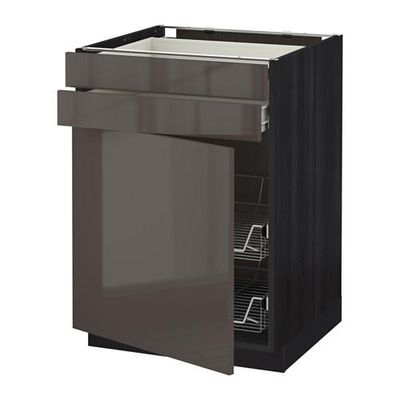 МЕТОД / ФОРВАРА Напольн шкаф/дверца/2ящ/првл крзн - 60x60 см, Рингульт глянцевый серый, под дерево черный