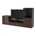 БЕСТО Шкаф для ТВ, комбин/стеклян дверцы - черно-коричневый/Сельсвикен глянцевый/коричневый прозрач стекло, направляющие ящика, плавно закр БЕСТО Шкаф для ТВ, комбин/стеклян дверцы - черно-коричневый/Сельсвикен глянцевый/коричневый прозрач стекло, направляющие ящика, плавно закр