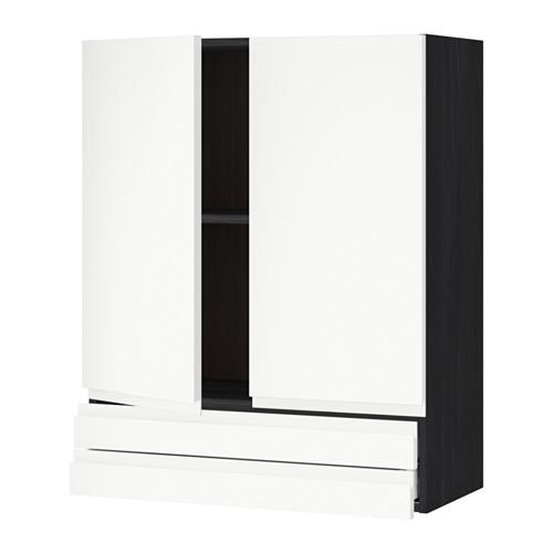 МЕТОД / МАКСИМЕРА Навесной шкаф/2дверцы/2ящика - под дерево черный, Воксторп белый, 80x100 см