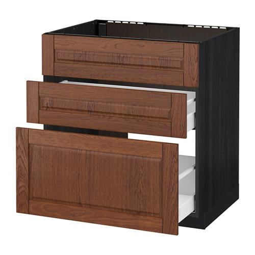 МЕТОД / МАКСИМЕРА Напольн шк п-мойку+3фрнт пнл/2ящ - под дерево черный, Филипстад коричневый, 80x60 см МЕТОД / МАКСИМЕРА Напольн шк п-мойку+3фрнт пнл/2ящ - под дерево черный, Филипстад коричневый, 80x60 см