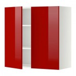 МЕТОД Навесной шкаф с полками/2дверцы - 80x80 см, Рингульт глянцевый красный, белый