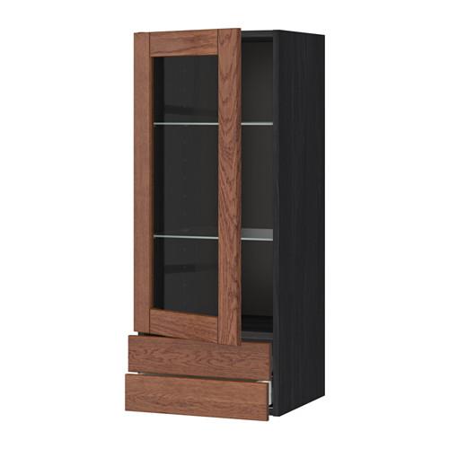 МЕТОД / МАКСИМЕРА Навесной шкаф/стекл дверца/2 ящика - под дерево черный, Филипстад коричневый, 40x100 см