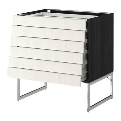 МЕТОД / ФОРВАРА Напольн шкаф 6фронт пнл/6 низ ящ - 80x60x60 см, Росдаль белый ясень, под дерево черный