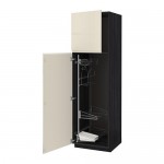 МЕТОД Выс шк с отд д/акс д/убрк - под дерево черный, Воксторп глянцевый светло-бежевый, 60x60x200 см