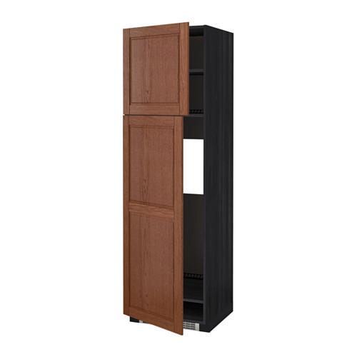МЕТОД Высокий шкаф д/холодильника/2дверцы - под дерево черный, Филипстад коричневый, 60x60x200 см