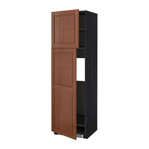 МЕТОД Высокий шкаф д/холодильника/2дверцы - под дерево черный, Филипстад коричневый, 60x60x200 см