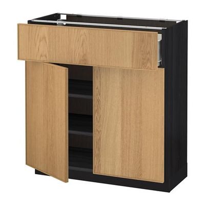 МЕТОД / ФОРВАРА Напольный шкаф+ящик/2дверцы - 80x37 см, Экестад дуб, под дерево черный МЕТОД / ФОРВАРА Напольный шкаф+ящик/2дверцы - 80x37 см, Экестад дуб, под дерево черный