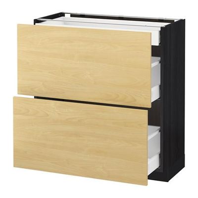 МЕТОД / МАКСИМЕРА Напольный шкаф/2фасада/3ящика - 80x37 см, Тингсрид под березу, под дерево черный