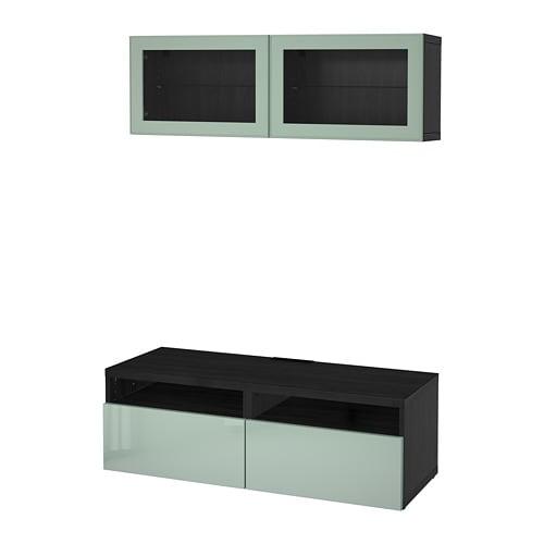 БЕСТО Шкаф для ТВ, комбин/стеклян дверцы - черно-коричневый Сельсвикен/глянцевый/серо-зеленый светлый прозрачное стекло, направляющие ящика, плавно закр БЕСТО Шкаф для ТВ, комбин/стеклян дверцы - черно-коричневый Сельсвикен/глянцевый/серо-зеленый светлый прозрачное стекло, направляющие ящика, плавно закр