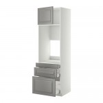 МЕТОД / МАКСИМЕРА Выс шкаф д/двойн духовки/3ящ/дверца - белый, Будбин серый, 60x60x200 см