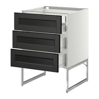 МЕТОД / ФОРВАРА Напольн шкаф 3фронт пнл/2низ/2ср ящ - 60x60x60 см, Лаксарби черно-коричневый, белый МЕТОД / ФОРВАРА Напольн шкаф 3фронт пнл/2низ/2ср ящ - 60x60x60 см, Лаксарби черно-коричневый, белый